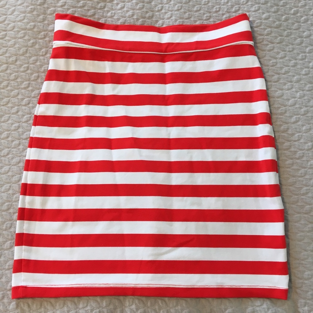 Red and White Stripped Mini Skirt Bebe
